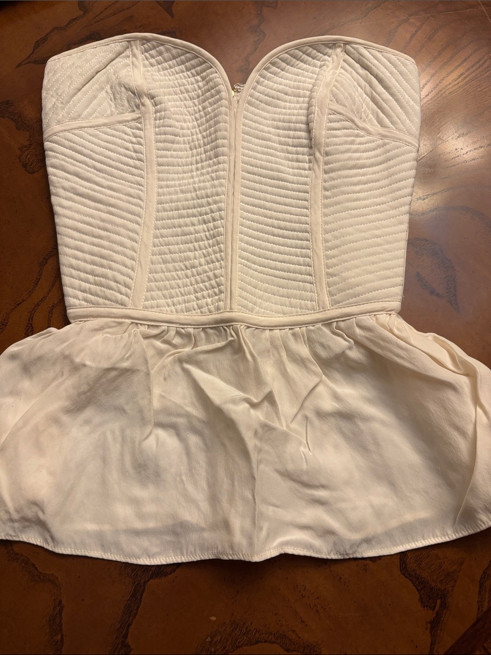 Parker XS Strapless Peplum Bustier Top in Cream